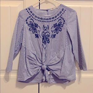 Blue striped embroidered top
